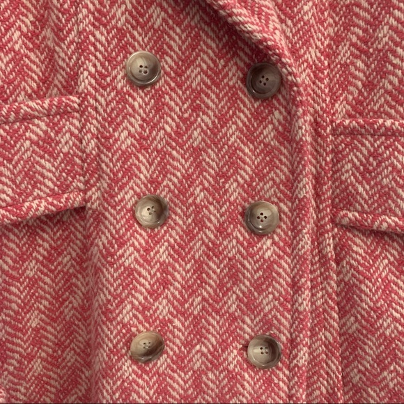 Vintage Ann Taylor Pink & Cream Herringbone TopCoat Trench Coat - Picture 2 of 16
